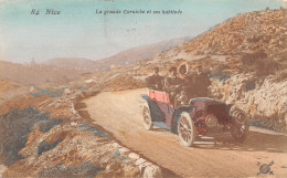 NICE (Alpes-Maritimes) - La Grande Corniche Et Ses Habitués - Automobile Décapotable "9611-EG" - Voyagé 1907 (2 Scans) - Transport Urbain - Auto, Autobus Et Tramway