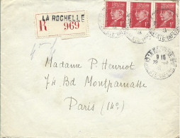 1A3 --- 17 LA ROCHELLE Recommandé 1f Pétain X 3 - 1921-1960: Modern Period