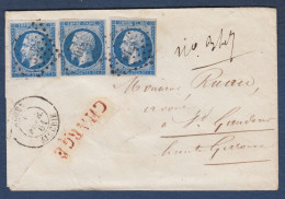 Algérie - P.C. 3710 Et Cachet 15  ALGER Sur Enveloppe Chargée Avec 3 TB N° 14 - 1849-1876: Période Classique