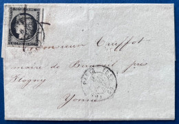 Lettre Ceres 6 JAN 1849 N°3 20c Noir Oblitéré Càd T15 De Bureau Supplémentaire " BS / PARIS / BS / 60 " Pour BERNEUIL RR - 1849-1850 Ceres