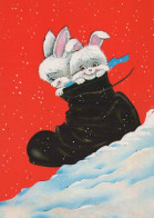 Bonne Année Noël LAPIN Vintage Carte Postale CPSM #PAV265.A - Nouvel An