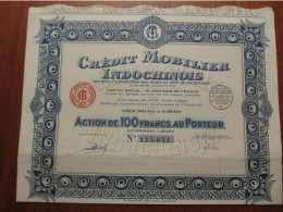 INDOCHINE - SAIGON 1931 - 2 TITRES - CREDIT MOBILIER INDOCHINOIS - ACTION DE 100 FRS - - Altri & Non Classificati