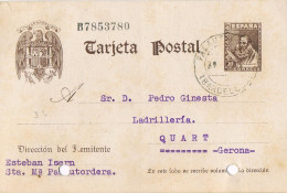 55132. Entero Postal PALAUTORDERA (Barcelona)  1942. Cervantes Sin Pie Imprenta. Tampon Comercial Albañileria - 1931-....