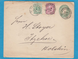 ENTIER POSTAL AVEC AFFRANCHISSEMENT COMPLEMENTAIRE D'ANVERS POUR ITZEHOE,1889. - Postkarten 1951-..