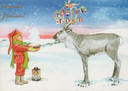 PÈRE NOËL Bonne Année Noël CERF Vintage Carte Postale CPSM #PBB205.A - Santa Claus