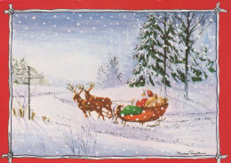 BABBO NATALE Buon Anno Natale CERVO Vintage Cartolina CPSM #PBB164.A - Santa Claus