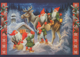 PAPÁ NOEL Feliz Año Navidad GNOMO Vintage Tarjeta Postal CPSM #PBA667.A - Santa Claus
