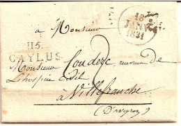 1F10 --- 82 115 /CAYLUX Pour Villefranche De Rouergue Dateur A Taxe 2 - 1801-1848: Vorläufer XIX