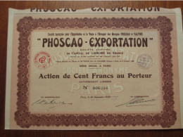 FRANCE - PARIS 1928 - PHOSCAO-EXPORTATION , ACTION DE 100 FRS - PEU COURANT - Autres & Non Classés