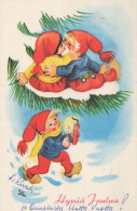 PAPÁ NOEL Feliz Año Navidad GNOMO Vintage Tarjeta Postal CPSMPF #PKD856.A - Santa Claus