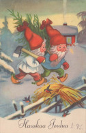 PAPÁ NOEL Feliz Año Navidad GNOMO Vintage Tarjeta Postal CPSMPF #PKD386.A - Santa Claus