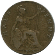 HALF PENNY 1917 UK GROßBRITANNIEN GREAT BRITAIN Münze #AG795.1.D.A - C. 1/2 Penny