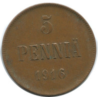 5 PENNIA 1916 FINLAND Coin RUSSIA EMPIRE #AB237.5.U.A - Finlandia