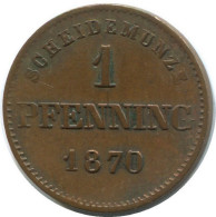 BAVARIA 1 PFENNIG 1870 German States #DE10549.12.D.A - Andere & Zonder Classificatie