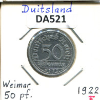 50 PFENNIG 1922 F GERMANY Coin #DA521.2.U.A - 50 Renten- & 50 Reichspfennig
