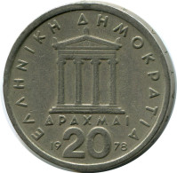 20 DRACHMES 1978 GRÈCE GREECE Pièce #AZ323.F.A - Griekenland