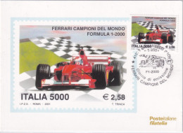 2001  Cartolina Co Francobollo E Annullo Speciale Figurato  FERRARI CAMPIONE DEL MONDO FORMULA 1 - Auto's
