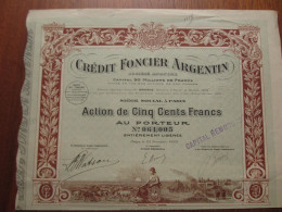 FRANCE-ARGENTINE , PARIS 1920 - CREDIT FONCIER ARGENTIN - ACTION DE 500 FRS - DECO - Autres & Non Classés