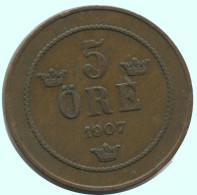 5 ORE 1907 SWEDEN Coin #AC684.2.U.A - Sweden
