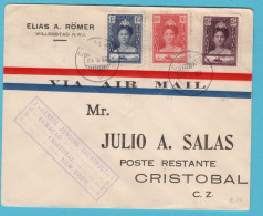 CURAÇAO Luchtpost Brief 1929 Curaçao Per 1e Vlucht Naar Cristobal, Canal Zone - Niederländische Antillen, Curaçao, Aruba