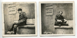 LOT 2 Petites PHOTOS 6 X 6 Cm D'un SOLDAT MILITAIRE Devant Entrée Tapisserie Ebénisterie Maison L. Jehan - War, Military