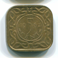 5 CENTS 1962 SURINAME NÉERLANDAIS NETHERLANDS Nickel-Brass Colonial Pièce #S12688.F.A - Surinam 1975 - ...