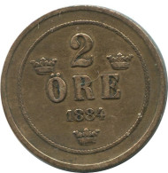 2 ORE 1884 SUÈDE SWEDEN Pièce #AC956.2.F.A - Suède