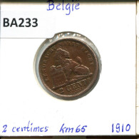 2 CENTIMES 1910 DUTCH Text BELGIUM Coin #BA233.U.A - 2 Cents
