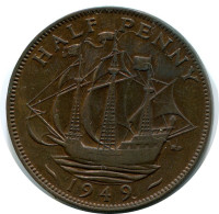 HALF PENNY 1949 UK GROßBRITANNIEN GREAT BRITAIN Münze #AZ676.D.A - C. 1/2 Penny