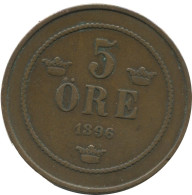 5 ORE 1896 SUÈDE SWEDEN Pièce #AC479.2.F.A - Suède