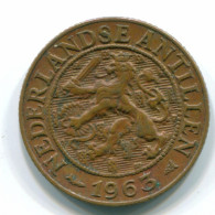 1 CENT 1963 ANTILLAS NEERLANDESAS Bronze Fish Colonial Moneda #S11092.E.A - Antilles Néerlandaises
