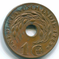 1 CENT 1945 P INDES ORIENTALES NÉERLANDAISES INDONÉSIE Bronze Colonial Pièce #S10414.F.A - Indes Néerlandaises