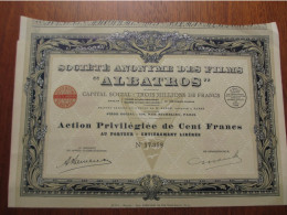 FRANCE - PARIS 1924 - CINEMA - STE DES FILMS "ALBATROS" - ACTION PRIVILEGIEE DE 100 FRS - Altri & Non Classificati