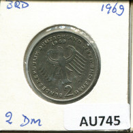 2 DM 1969 D K.ADENAUER ALEMANIA Moneda GERMANY #AU745.E.A - 2 Marcos