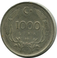 1000 LIRA 1991 TÜRKEI TURKEY Münze #AR248.D.A - Turkey