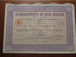 FRANCE - 92 - HTEDE SEINE - PUTEAUX 1930 - AUTOMOBILE - ETS. DE DION-BOUTON , PART BENEFICIAIRE - Altri & Non Classificati