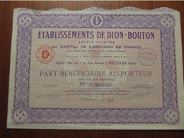 FRANCE - 92 - HTEDE SEINE - PUTEAUX 1930 - AUTOMOBILE - ETS. DE DION-BOUTON , PART BENEFICIAIRE - Otros & Sin Clasificación