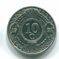 10 CENTS 1991 NIEDERLÄNDISCHE ANTILLEN Nickel Koloniale Münze #S11341.D.A - Niederländische Antillen