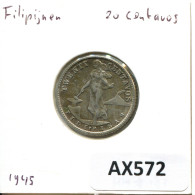 20 CENTAVOS 1945 PHILIPPINES ARGENT Pièce #AX572.F.A - Filipinas