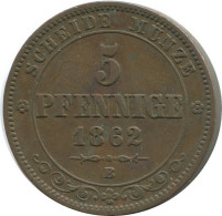 SAXONY 5 PFENNIG 1862 B Dresden Mint German States #DE10585.16.U.A - Andere & Zonder Classificatie