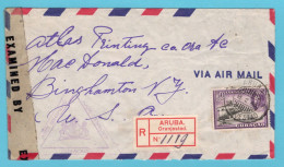 CURAÇAO Luchtpost Censuur R Brief 1943 Aruba Naar Binghamton, USA - Niederländische Antillen, Curaçao, Aruba