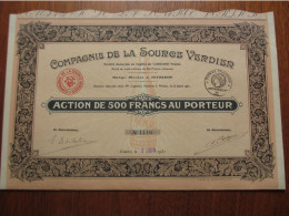 FRANCE - 30 - GARD - NIMES 1931 - Cie DE LA SOURCE VERDIER - ACTIO DE 500 FRS - PEU COURANT - Autres & Non Classés