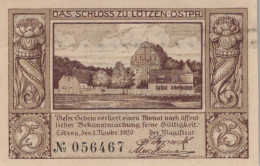 25 PFENNIG 1920 Stadt LoTZEN East PRUSSLAND UNC DEUTSCHLAND Notgeld #PC601 - [11] Lokale Uitgaven