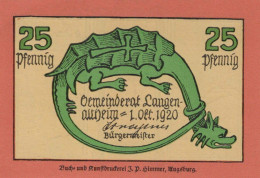 25 PFENNIG 1920 Stadt LANGENALTHEIM Bavaria UNC DEUTSCHLAND Notgeld #PB977 - [11] Lokale Uitgaven