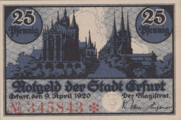 25 PFENNIG 1920 Stadt ERFURT Saxony UNC DEUTSCHLAND Notgeld Banknote #PH846 - [11] Lokale Uitgaven