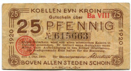 25 PFENNIG 1920 Stadt COLOGNE Rhine DEUTSCHLAND Notgeld Papiergeld Banknote #PL851 - [11] Emissioni Locali
