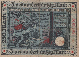 250 MARK 1922 Stadt Mühlhausen Thuringia DEUTSCHLAND Notgeld Papiergeld Banknote #PK896 - [11] Emissioni Locali