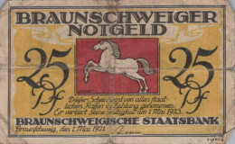 25 PFENNIG 1923 Stadt BRUNSWICK Brunswick DEUTSCHLAND Notgeld Banknote #PG419 - Lokale Ausgaben