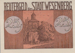 25 PFENNIG 1922 Stadt WESENBERG IN MECKLENBURG UNC DEUTSCHLAND #PI684 - [11] Emissions Locales