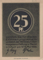 25 PFENNIG 1922 Stadt ERFURT Saxony UNC DEUTSCHLAND Notgeld Banknote #PB311 - Lokale Ausgaben